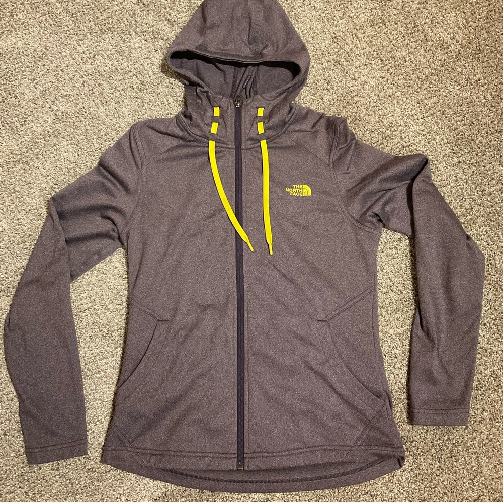 EUC The North Face zip-up Jacky, size Small, purple & neon green